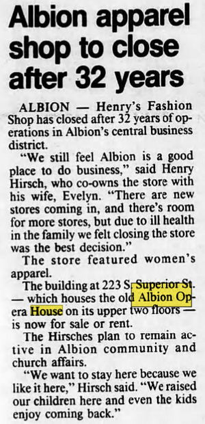 Albion Opera House - Oct 13 1986 Article